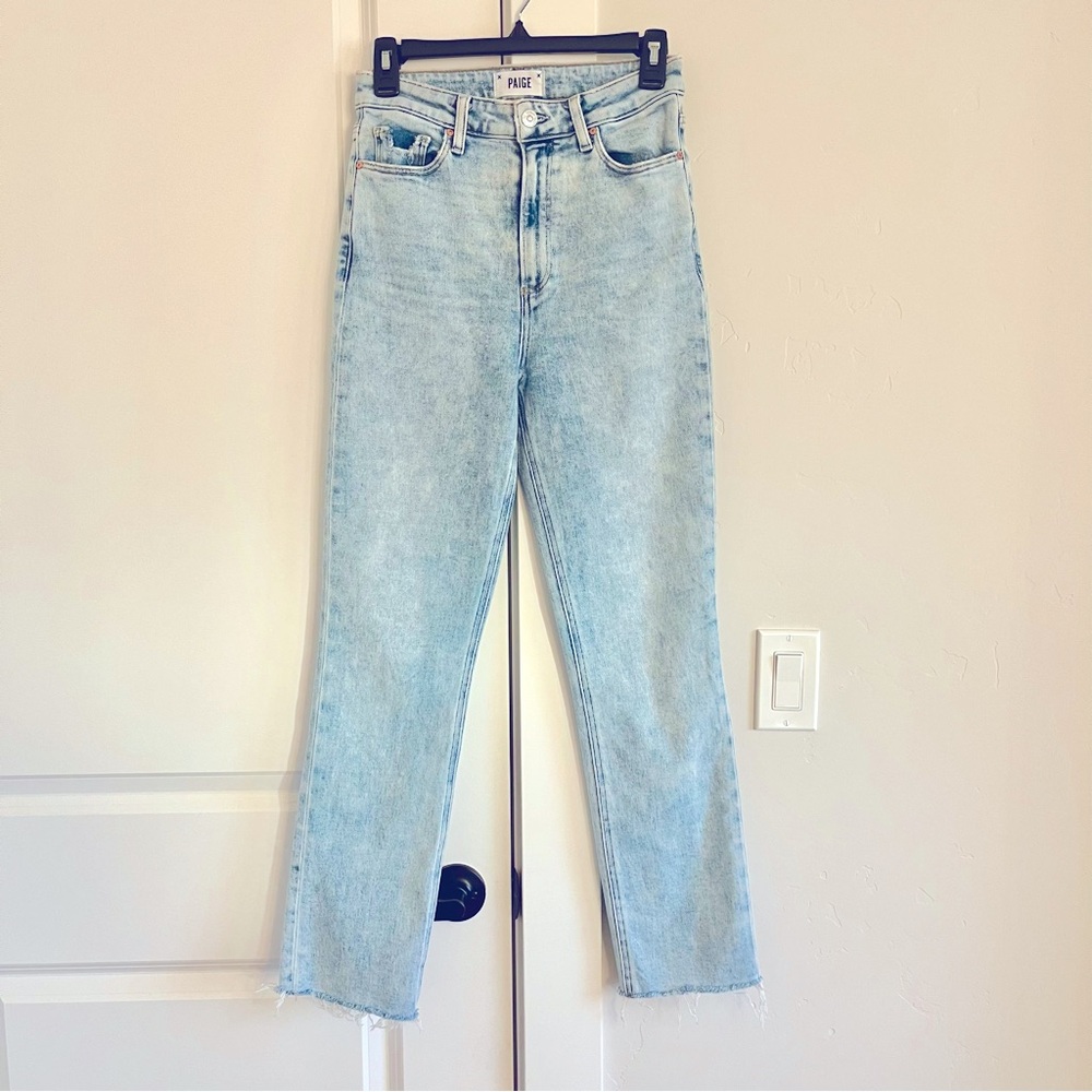 Paige High Rise Cindy Straight Jeans Women's Size 27 Blue Acid Wash Raw …